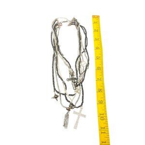 Bebe wms silver black beaded multi cross charms necklace SKU 9846